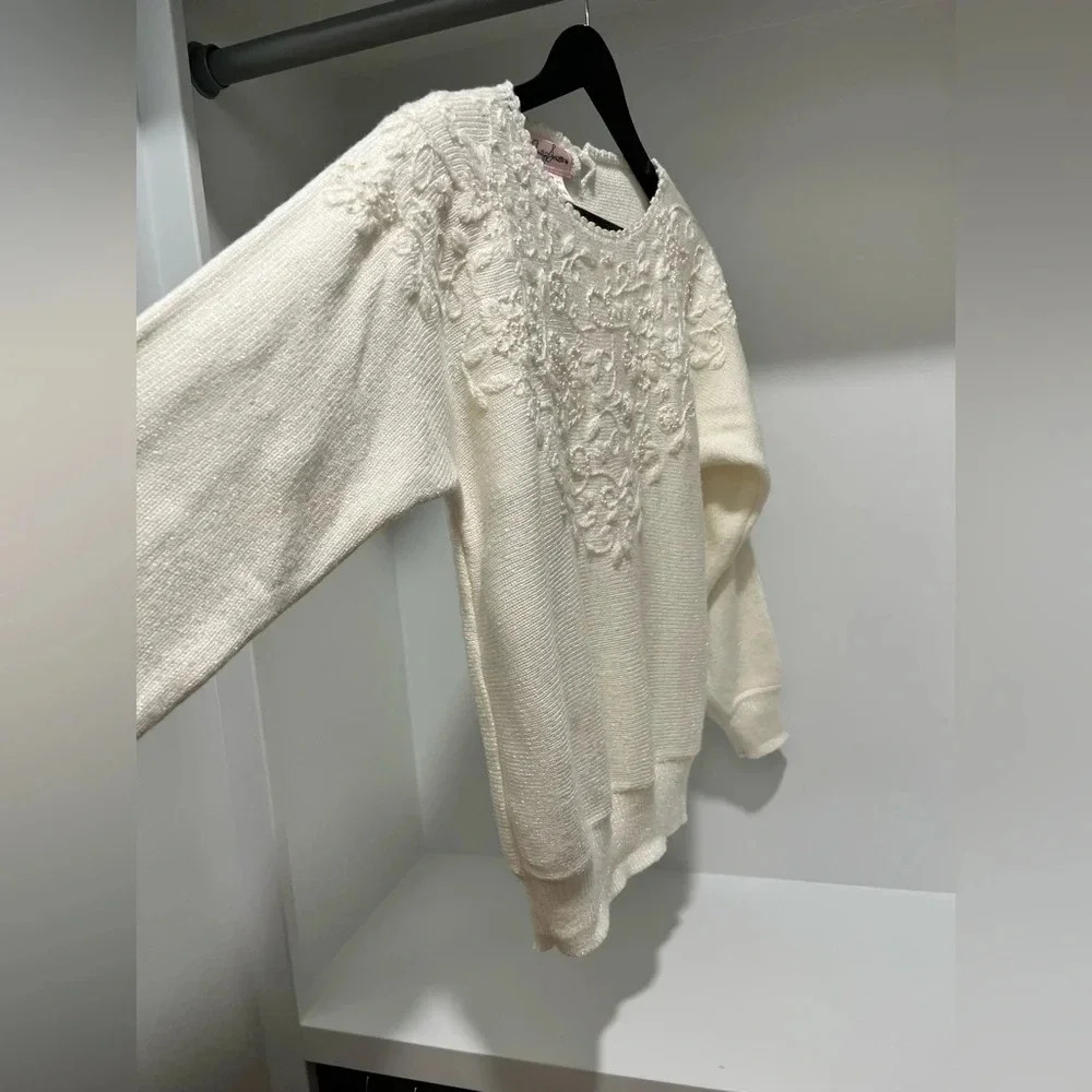 Vintage • Jaclyn Smith ivory Beaded Embroidered Sweater womens size small - Picture 3 of 11